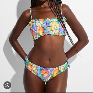 Damson Madder shirred bow bikini bottoms & top in orange fruit wrapper